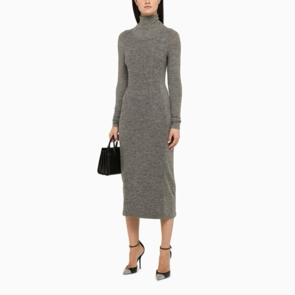 SPORTMAX‎ Teismo Dress Double Layer WOOL Knit Midi Turtleneck No Size Tag LARGE - Picture 1 of 16